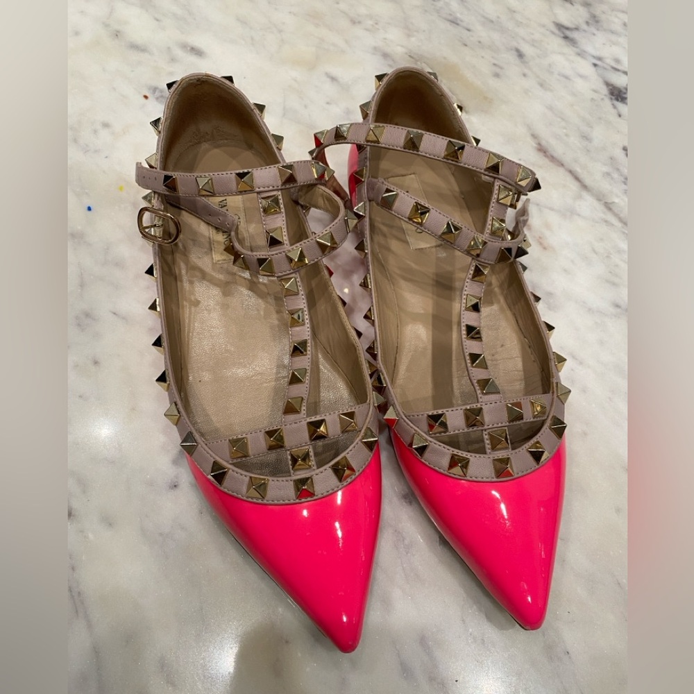 Valentino Pink Patent Leather Rockstud Flats